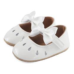 LACOFIA Baby Ballerinas Krabbelschuhe Kleinkind Mädchen rutschfest Mary Jane Schuhe Weiß 6-12 Monate(Etikett 2) von LACOFIA