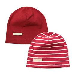 LACOFIA Baby Jungen Beanie Mütze Kinder Weiche Baumwolle Strickmützen Kleinkind Hut 2 Stücke Weinrot L/3-7 Jahre von LACOFIA