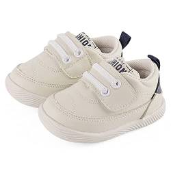 LACOFIA Baby Jungen Lauflernschuhe rutschfeste Gummisohle Erste Sneaker Krabbelschuhe Weiß/Marineblau 17(Herstellergröße:15) von LACOFIA