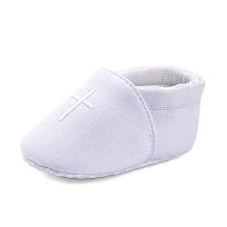 LACOFIA Baby Jungen Mädchen Krabbelschuhe Baby rutschfeste Weiche Sohle Hausschuhe Weiß 6-12 Monate von LACOFIA