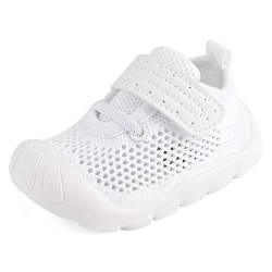 LACOFIA Baby Jungen Mädchen Lauflernschuhe Erste Babyschuhe Kleinkind Mesh Sneaker rutschfeste Atmungsaktive Turnschuhe Weiß 22(Etikett 19) von LACOFIA