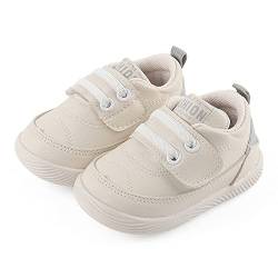 LACOFIA Baby Jungen Mädchen Lauflernschuhe rutschfeste Gummisohle Erste Sneaker Krabbelschuhe Weiß/Grau 18((Herstellergröße:16) von LACOFIA