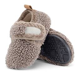 LACOFIA Baby Jungen Mädchen Winter Socken Hausschuhe Kleinkind Pantoffel Warm Kinder rutschfeste Slippers Braun 23/24 von LACOFIA