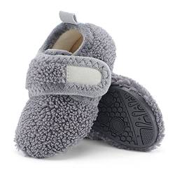 LACOFIA Baby Jungen Mädchen Winter Socken Hausschuhe Kleinkind Pantoffel Warm Kinder rutschfeste Slippers Grau 27/28 von LACOFIA