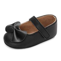 LACOFIA Baby Krabbelschuhe Kleinkind Mädchen rutschfest Bowknot Prinzessin Mary Jane Schuhe Schwarz 6-12 Monate ( Hersteller Größe: 2) von LACOFIA