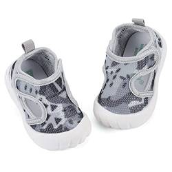 LACOFIA Baby Lauflernschuhe Jungen Erste Babyschuhe Kleinkind Mesh Sneaker rutschfeste Atmungsaktive Turnschuhe Grau 18(Etikett 16) von LACOFIA