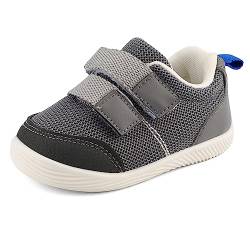 LACOFIA Baby Lauflernschuhe Jungen Erste Babyschuhe Kleinkind Sneaker rutschfeste Atmungsaktive Turnschuhe Grau 17(Etikett 15) von LACOFIA