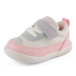 LACOFIA Baby Lauflernschuhe Mädchen Krabbelschuhe Baby Erste Sneaker mit rutschfeste Gummisohle Rosa 18(Etikett 16) von LACOFIA