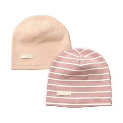 LACOFIA Baby Mädchen Beanie Mütze Kinder Weiche Baumwolle Strickmützen Kleinkind Gestreift Hut 2 Stücke Rosa L/3-7 Jahre von LACOFIA