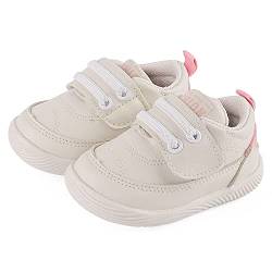 LACOFIA Baby Mädchen Lauflernschuhe rutschfeste Gummisohle Erste Sneaker Krabbelschuhe Weiß/Rosa 18(Herstellergröße:16) von LACOFIA