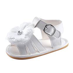LACOFIA Baby Mädchen Sandalen Kleinkind rutschfest Gummisohle Blume Sommer Schuhe Weiß 3-6 Monate von LACOFIA