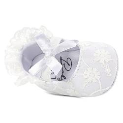 LACOFIA Baby Mädchen Taufschuhe Baby Prinzessin Bowknot rutschfest Weiche Sohle Krabbelschuhe Weiß 3-6 Monate von LACOFIA