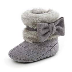 LACOFIA Baby Mädchen Weicher Sohle Winterstiefel Kleinkind Wärme Fleece Bowknot Hausschuhe Krabbelschuhe Grau 6-12 Monate von LACOFIA