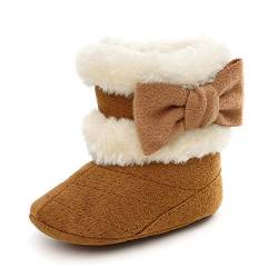 LACOFIA Baby Mädchen Weicher Sohle Winterstiefel Kleinkind Wärme Fleece Bowknot Hausschuhe Krabbelschuhe Khaki 12-18 Monate von LACOFIA