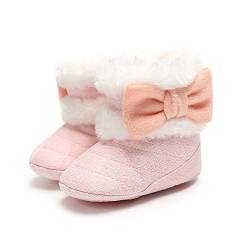 LACOFIA Baby Mädchen Weicher Sohle Winterstiefel Kleinkind Wärme Fleece Bowknot Hausschuhe Krabbelschuhe Rose 3-6 Monate von LACOFIA