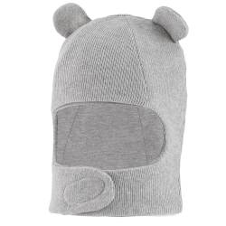 LACOFIA Baby Schalmütze Kleinkind Jungen Mädchen Schlupfmütze Kinder Warm Wintermütze Earflap Beanie Strickmütze Bär Hut mit 2 Öhrchen Grau 1-2 Jahre M von LACOFIA