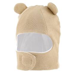 LACOFIA Baby Schalmütze Kleinkind Jungen Mädchen Schlupfmütze Kinder Warm Wintermütze Earflap Beanie Strickmütze Bär Hut mit 2 Öhrchen Khaki 2-4 Jahre L von LACOFIA