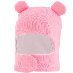 LACOFIA Baby Schalmütze Kleinkind Mädchen Schlupfmütze Kinder Warm Wintermütze Earflap Beanie Strickmütze Bär Hut mit 2 Öhrchen Rosa 1-2 Jahre M von LACOFIA