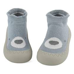 LACOFIA Baby Sockenschuhe Unisex Kleinkind Jungen Mädchen Stricken Hausschuhe Socken mit rutschfest Gummisohle Baby Lauflernschuhe Blau Bär 18-24 Monate von LACOFIA