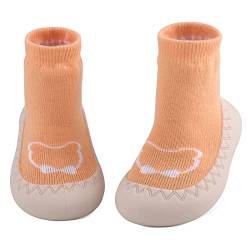 LACOFIA Baby Sockenschuhe Unisex Kleinkind Jungen Mädchen Stricken Hausschuhe Socken mit rutschfest Gummisohle Baby Lauflernschuhe Orange Bär 12-18 Monate von LACOFIA