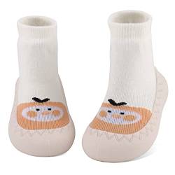 LACOFIA Baby Sockenschuhe Unisex Kleinkind Jungen Mädchen Stricken Hausschuhe Socken mit rutschfest Gummisohle Baby Lauflernschuhe Orange Küken 12-18 Monate von LACOFIA