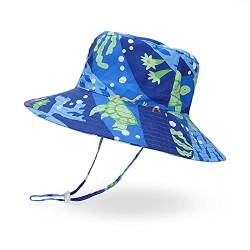 LACOFIA Baby Sonnenhut Kleinkind Jungen Sommer Mütze Kinder Sonnenschutz Breiter Krempe Strand Cap mit Verstellbarem Kinnriemen Blaue Schildkröte 4-6 Jahre von LACOFIA