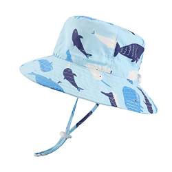 LACOFIA Baby Sonnenhut Kleinkind Jungen Sommer Mütze Kinder Sonnenschutz Breiter Krempe Strand Cap mit Verstellbarem Kinnriemen Blauer Hai 6-12 Monate von LACOFIA