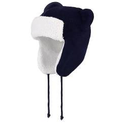 LACOFIA Baby Wintermütze Kleinkind Jungen Earflap Beanie Kinder Warme Fleece Gefüttert Bär Hut Strickmützen Trappermütze mit 2 Öhrchen Marineblau 6-12 Monate S von LACOFIA