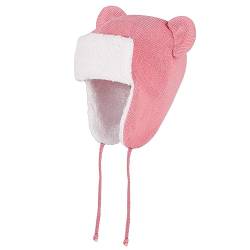 LACOFIA Baby Wintermütze Kleinkind Mädchen Earflap Beanie Kinder Warme Fleece Gefüttert Bär Hut Strickmützen Trappermütze mit 2 Öhrchen Rosa 1-2 Jahre M von LACOFIA