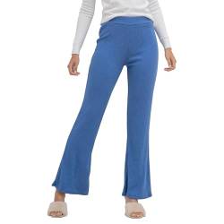 LACOFIA Damen Hosen Rippenstrick Schlaghosen mit Elastische Taille Stretch Einfarbig Freizeithose für Damen, Einheitsgröße (2799) Blau von LACOFIA