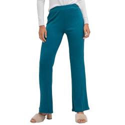 LACOFIA Damen Hosen Rippenstrick Schlaghosen mit Elastische Taille Stretch Einfarbig Freizeithose für Damen, Einheitsgröße (2799) Pfauenblau von LACOFIA