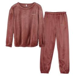 LACOFIA Damen Schlafanzüge Warme Polar Fleece Pyjama Set Winter Langarm Hausanzug Paar Nachtwäsche Mit Lange Oberteile Und Hosen Für Frauen Dunkelrot XS von LACOFIA