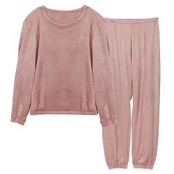 LACOFIA Damen Schlafanzüge Warme Polar Fleece Pyjama Set Winter Langarm Hausanzug Paar Nachtwäsche Mit Lange Oberteile Und Hosen Für Frauen Rosa XS von LACOFIA