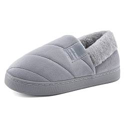 LACOFIA Herren Geschlossen Hausschuhe Männer Winter Warm Pantoffeln plüsch Slippers Schuhe mit Rutschfester Innen-/Außensohle Grau 44/45 von LACOFIA