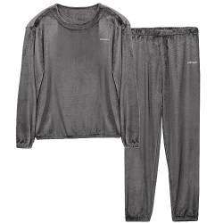 LACOFIA Herren Schlafanzüge Warme Polar Fleece Pyjama Set Winter Langarm Hausanzug Paar Nachtwäsche Mit Lange Oberteile Und Hosen Für Männer Grau XS von LACOFIA