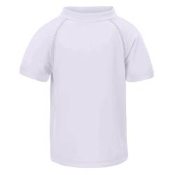 LACOFIA Jungen Kurzarm Badeshirt Kinder Sonnenschutz Schwimmshirt Kinder Rashguard Schnelltrocknendes Weiß 140 von LACOFIA