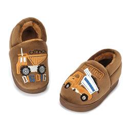 LACOFIA Jungen Winter Hausschuhe Kinder Warm Plüsch Pantoffel Karikatur Haus Winterschuhe, Braun, 23/24 EU (Herstellergröße: 16/17) von LACOFIA