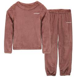 LACOFIA Kinder Mädchen Winter Schlafanzüge Warme Polar Fleece Pyjama Set Langarm Hausanzug Nachtwäsche Pjs Mit Lange Oberteile Und Hosen Dunkelrot 7-8 Jahre/130 von LACOFIA