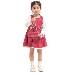 LACOFIA Kleider für Mädchen Winter Herbst Langarm Freizeitkleid Kinder Prinzessin Casual Party Kleider mit Umhängetasche (3843) Rot 12 Jahre von LACOFIA