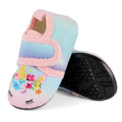 LACOFIA Kleinkind Socken Hausschuhe Kinder Mädchen Pantoffel Warm Winter rutschfeste Slippers Einhörner 26/27 von LACOFIA