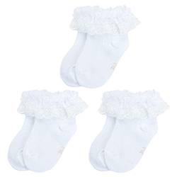 LACOFIA Neugeborene Baby Mädchen Baumwolle Rüschen Spitze Weiße Taufe Socken 3 Paare 0-6 Monate von LACOFIA