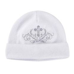 LACOFIA Neugeborene Jungen Mädchen Taufe Hut Unisex Baby Baumwolle Beanie Mütze mit Stickerei Weiß 6-12 Monate von LACOFIA