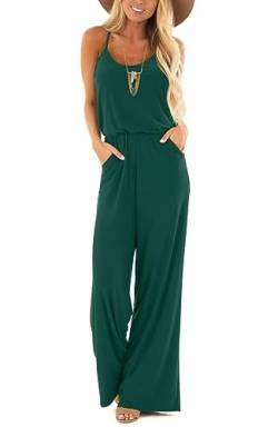 Lacozy Ärmellose Tank-Jumpsuits für Damen, lässig, sexy, fließend, Spaghetti-Träger, weites Bein, Strampler, schwarzgrün, Größe M, Schwarzes Grün, Medium von LACOZY