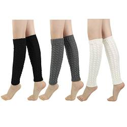 LADES DIRERCT Damen Stulpen - Stricken Beinstulpen Socken Mit Fersenloch Gestrickt Beinwärmer Ballett Yoga Stulpen Legwarmer Strümpfe 1980er Jahre Party Kleid, Black Schwarz+weiß+grau A, M von LADES DIRERCT