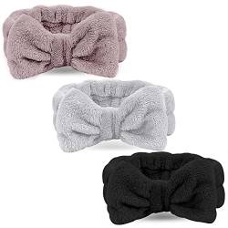 LADES Spa-Haarband – 3 Stück Schleifen-Haarband für Damen, Gesichts-Make-up, weiches Korallen-Fleece, Kopfband, für Dusche, Gesichtswäsche (Schwarz + Grau + Kaffee) von LADES