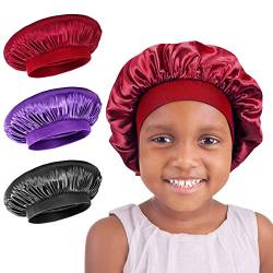 Schlafhaube für Kinder, aus Seide / Satin, für lockiges Haar, für Mädchen, Afro, schwarzes Haar, 3 Stück von LADES