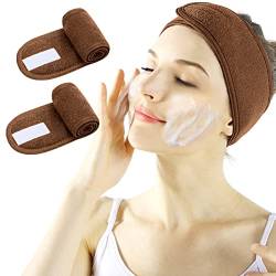 Spa-Stirnband – Gesichts-Frauen-Make-up-Haarband, Handtuchtuch mit verstellbarem magischem Aufkleber zum Waschen von Gesichts-Make-up (braun + braun) von LADES