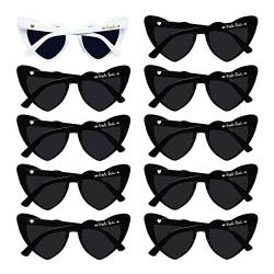 LADY&HOME 10 x herzförmige Sonnenbrillen für Junggesellinnenabschied, Brautjungfer, Geschenke, Sonnenbrille, Hochzeits-Sonnenbrille (schwarz) von LADY&HOME
