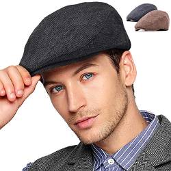 2er-Pack verstellbare Newsboy Hüte für Herren flache Kappe Irish Cabbie Gatsby Tweed Ivy - Schwarz - 8 von LADYBRO