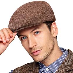 Herren Ivy Gatsby Newsboy Cap – Klassische Wollmischung Tweed Flat Cap Cabbie Hat Herren, 002 Braun, XL/XXL von LADYBRO